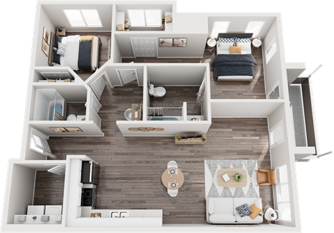 Floor plan for 2 beds, 2 baths, 1113 sqft